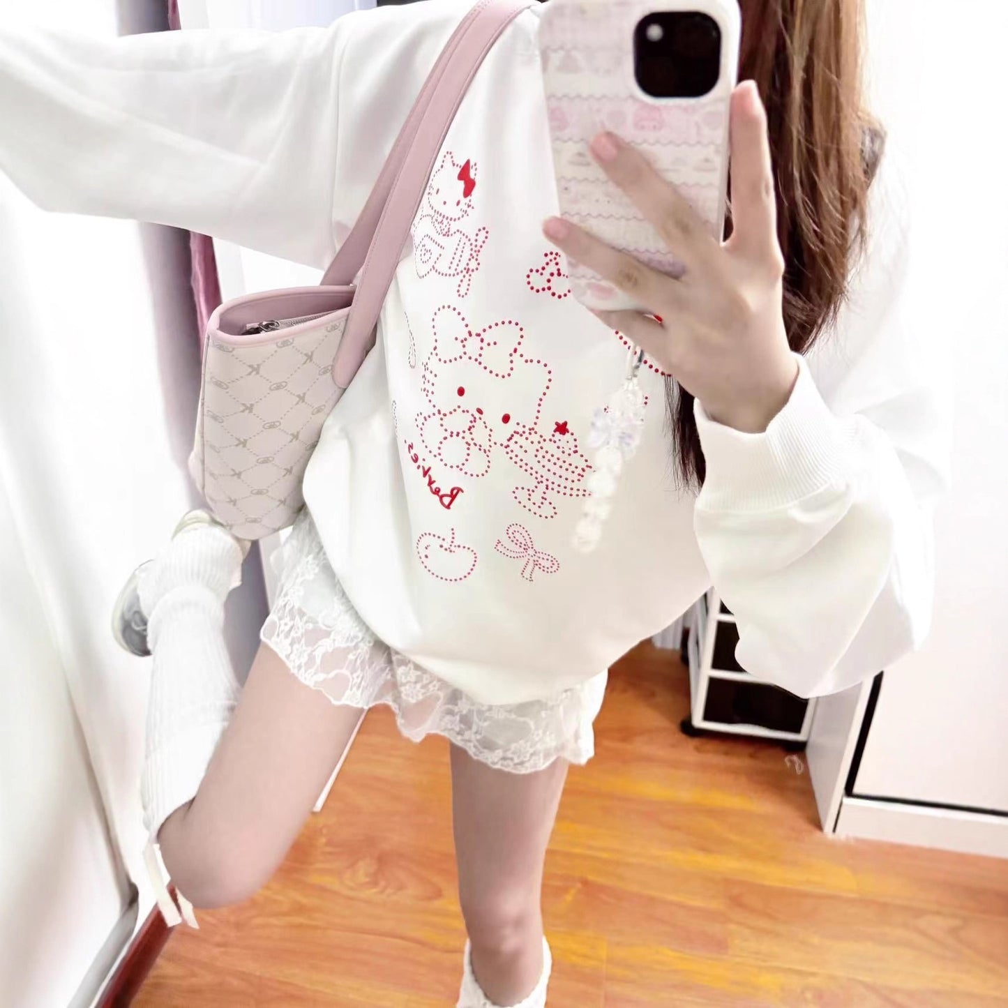 Cute KT Cat Print Casual Loose Hoodie for Women