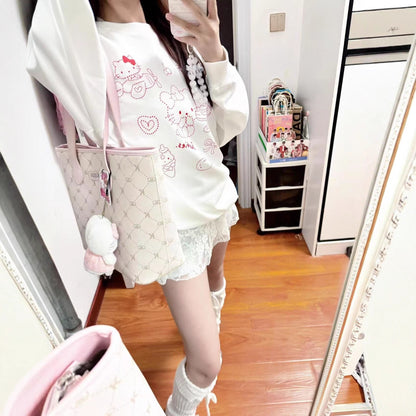 Cute KT Cat Print Casual Loose Hoodie for Women
