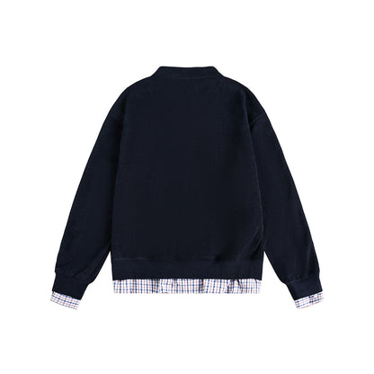 Plaid Patchwork False Two-Piece Loose Cardigan Hoodie