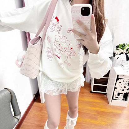 Cute KT Cat Print Casual Loose Hoodie for Women