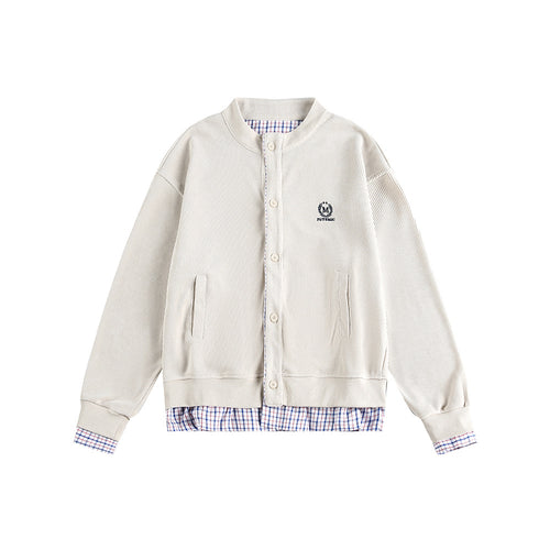 Plaid Patchwork False Two-Piece Loose Cardigan Hoodie