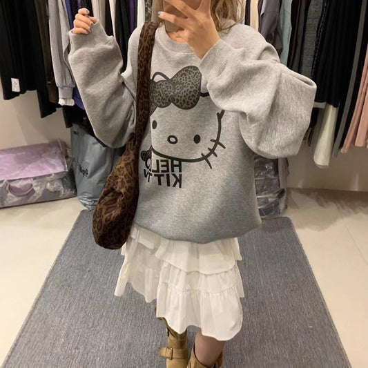 Casual Long Sleeve KT Cat Loose Round Neck Women's Hoodie