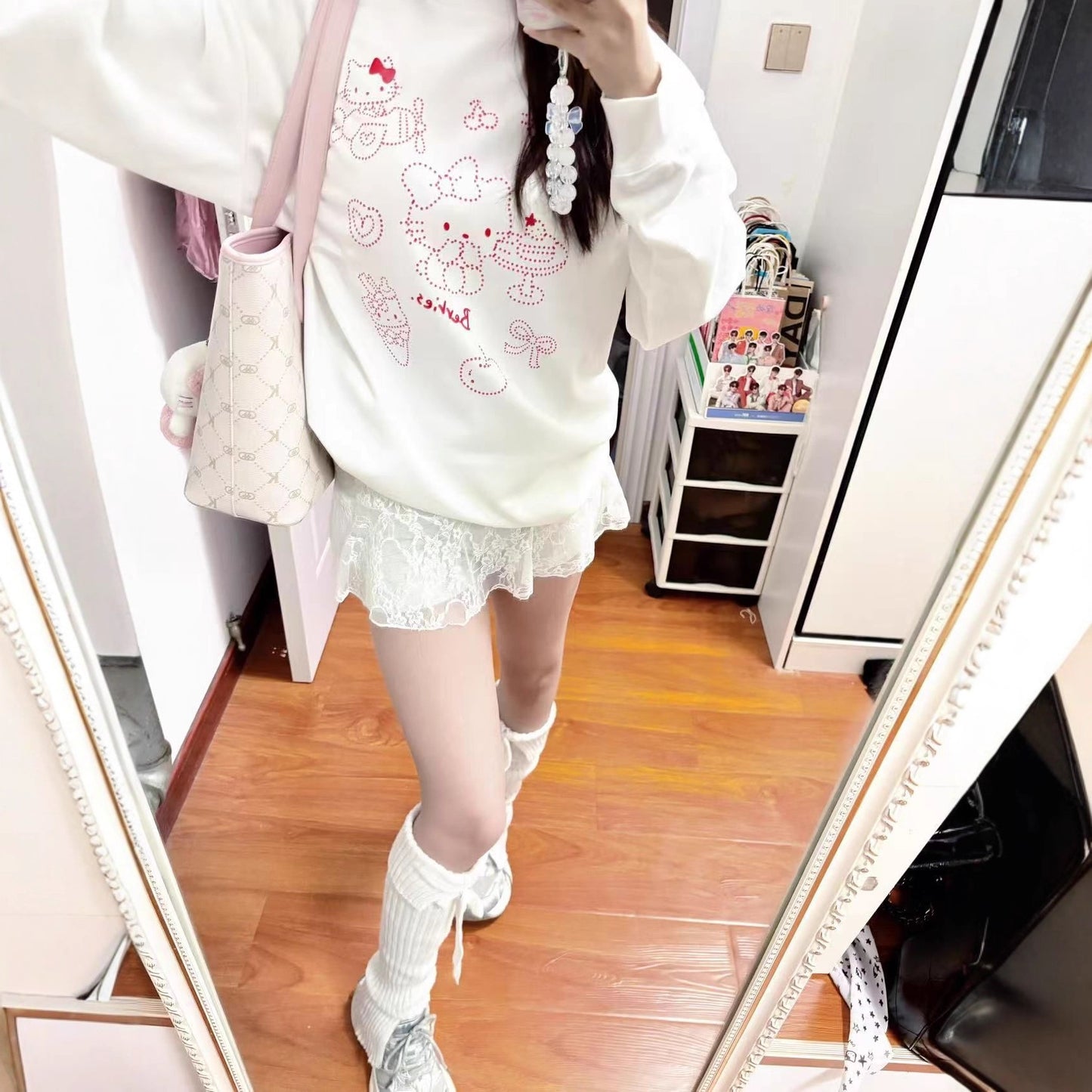 Cute KT Cat Print Casual Loose Hoodie for Women
